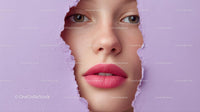 Beautiful Woman with Radiant Pink Lips and Artistic Background