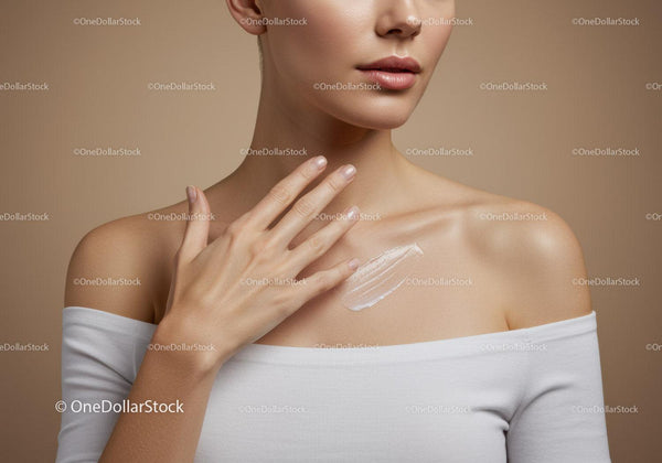 Woman Applying Skincare Cream on Her Shoulder for Natural Beauty