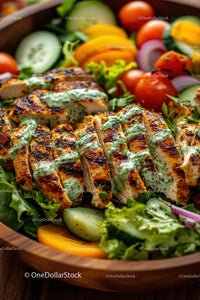 Grilled Chicken with Herb Sauce and Fresh Vegetable Salad