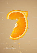 Fresh Orange Slice with Water Droplets in Beige Background