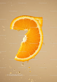 Fresh Orange Slice with Water Droplets in Beige Background