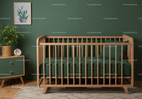 Stylish Wooden Crib with Green Bedding in Modern Nursery