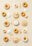 Assorted rice cakes and crunchy cereal with yogurt drops