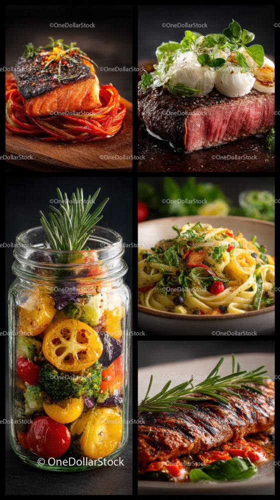 Gourmet Dishes with Fresh Vegetables and Grilled Meats