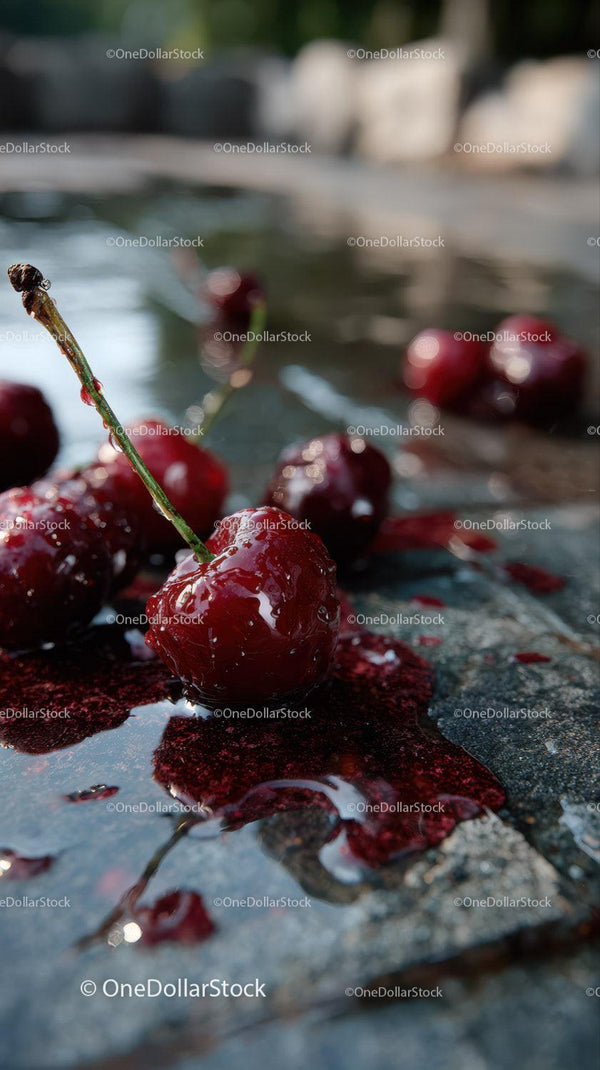 Juicy Red Cherries on a Stone Surface in Natural Light