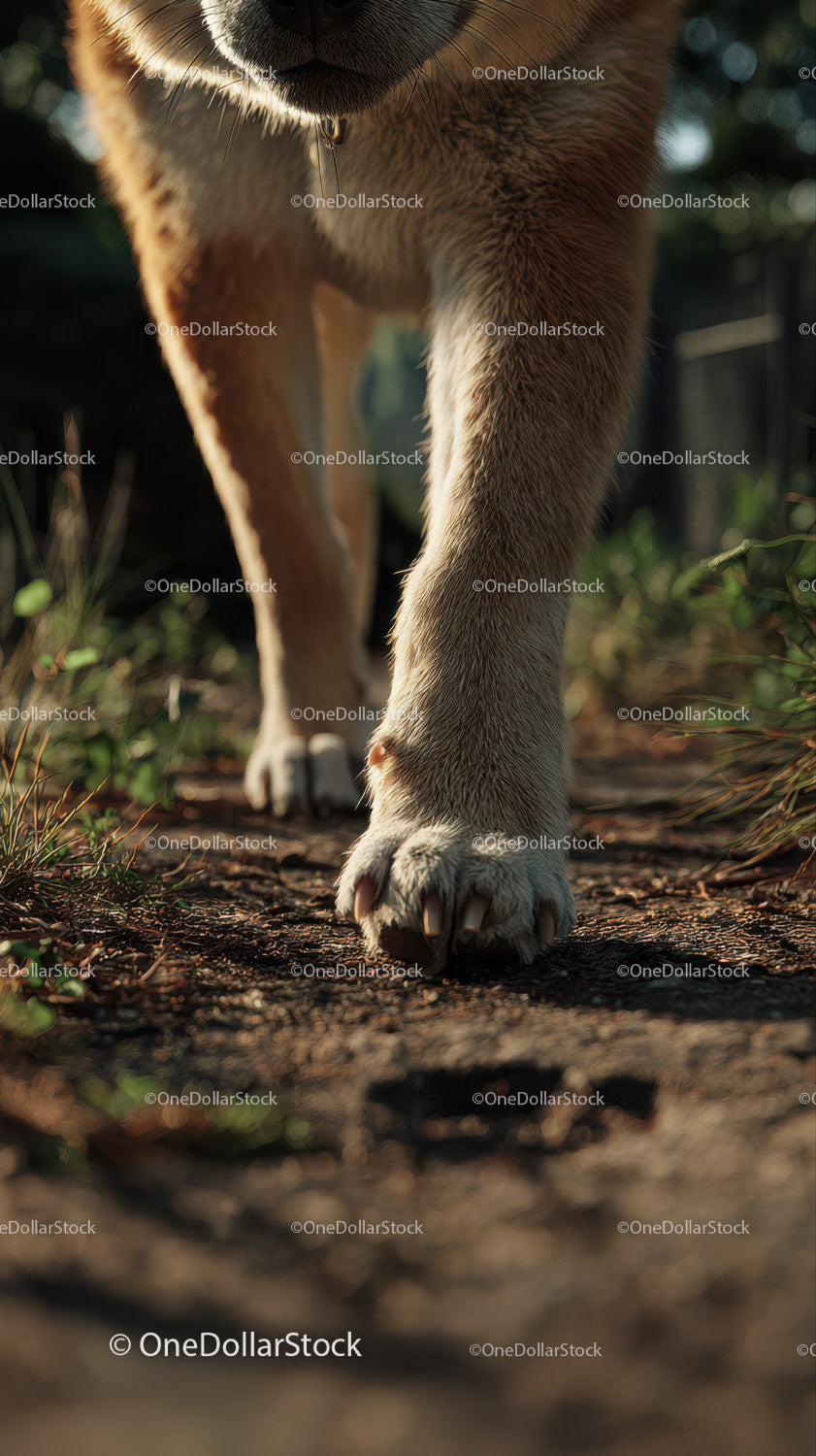 Close-up of a Dog's Paws Walking on Dirt Ground in Natural Setting