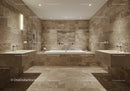 Elegant Beige Marble Bathroom with Large Tub and Modern Fixtures