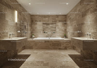 Elegant Beige Marble Bathroom with Large Tub and Modern Fixtures