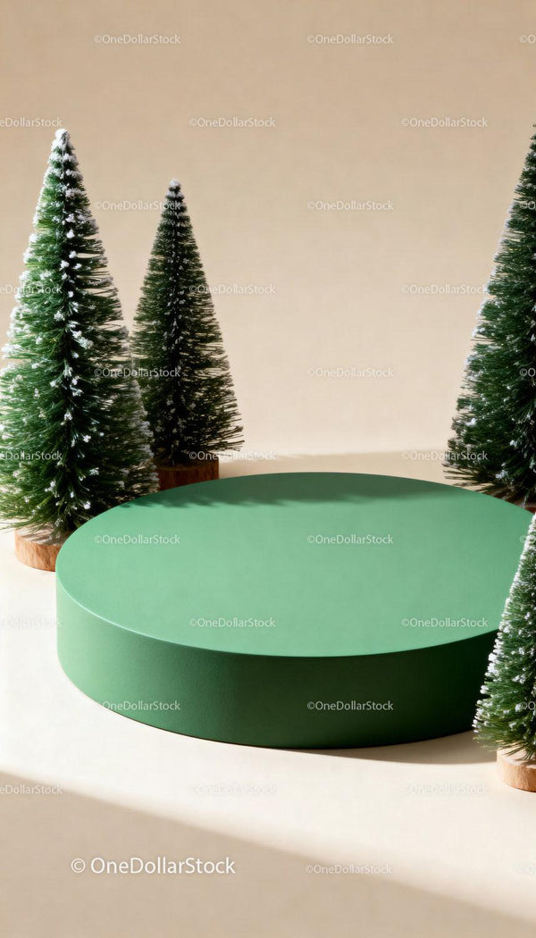 Minimalist Christmas display with snowy miniature trees