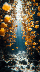 Sunlight Shines Through Vibrant Orange Sea Fans in Underwater Canyon