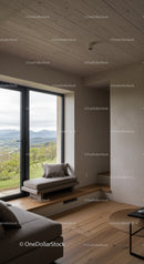Modern Minimalist Living Room with Large Window and Scenic View