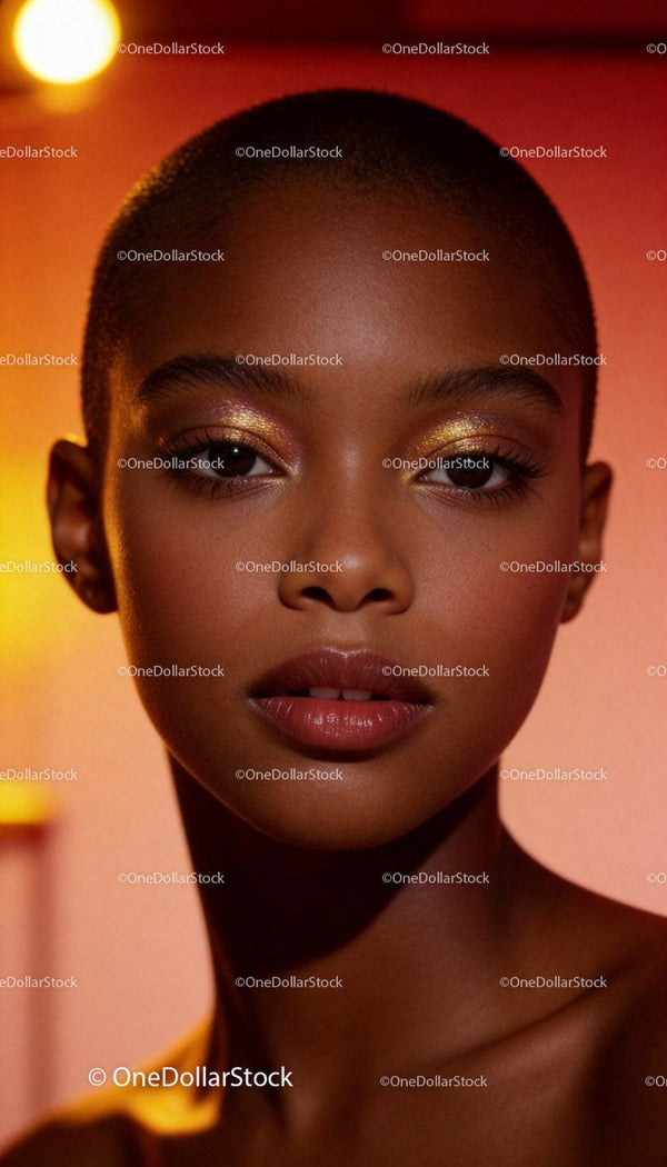 Close-up portrait of woman with golden eye makeup
