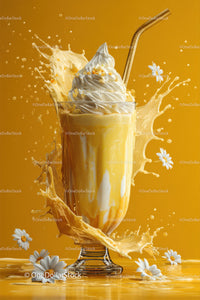 Creamy Lemon Milkshake with Splash and Daisy Flowers