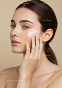Young Woman Applying Skincare Cream for Clear Beautiful Skin