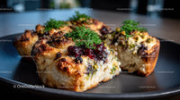 Freshly Baked Stuffed Bread Rolls Garnished with Herbs and Berry Jam