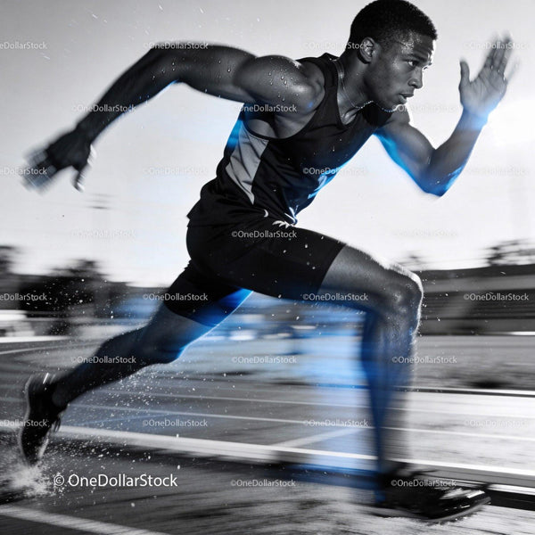 Focused Sprinter Exploding Off Starting Blocks