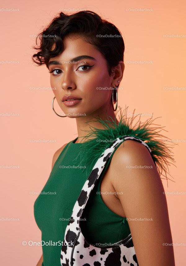 Stylish Woman with Short Hair in Vibrant Fashion Outfit