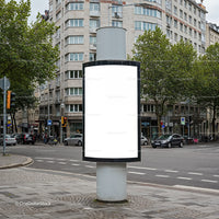Empty cylindrical billboard at urban city intersection