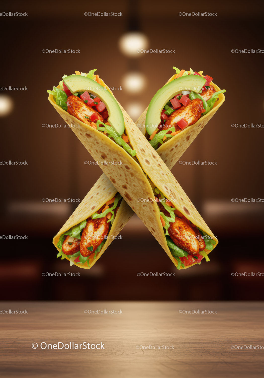 Two Chicken Wraps with Fresh Vegetables and Avocado