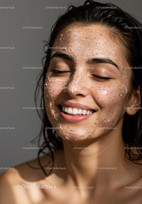 Young Woman Enjoying Facial Skincare Treatment with Facial Mask