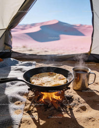 Cooking Flatbread Over Open Flame in Desert Tent
