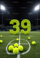 Tennis Balls Arranged in Number 39 on Court at Night