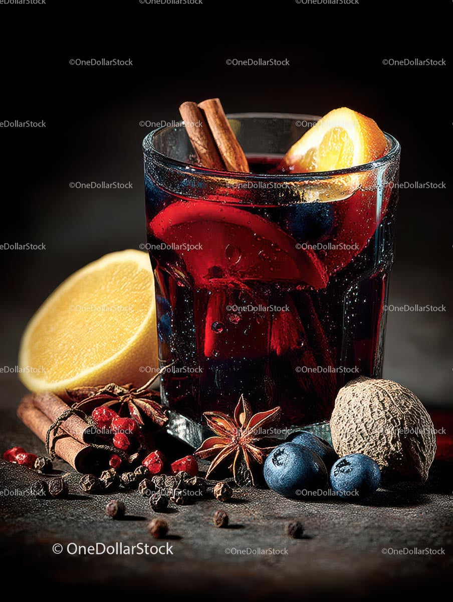Mulled Wine with Spices and Citrus in Rustic Setting