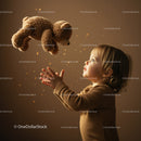 Toddler Reaching for Floating Teddy Bear with Wonder