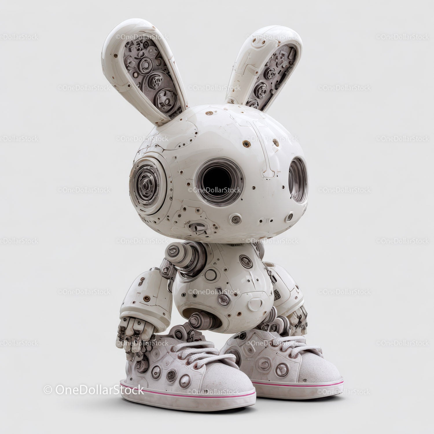 Futuristic Toy Robot with Large Eyes and Bunny Ears for Kids
