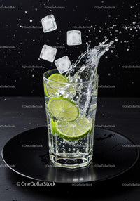 Refreshing Lime Slices Splashing in Sparkling Water