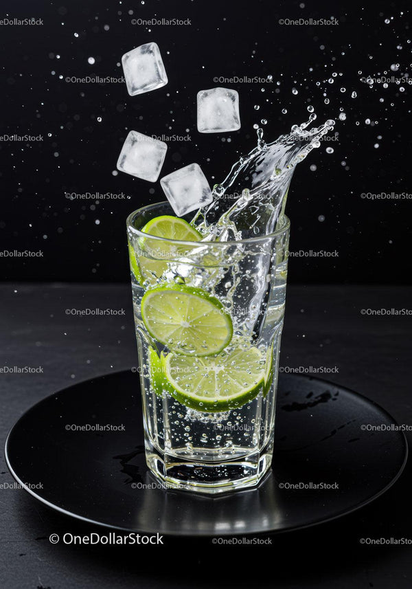 Refreshing Lime Slices Splashing in Sparkling Water