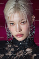 Stylish Young Woman in Black Lace Top with Pink Lipstick Portrait