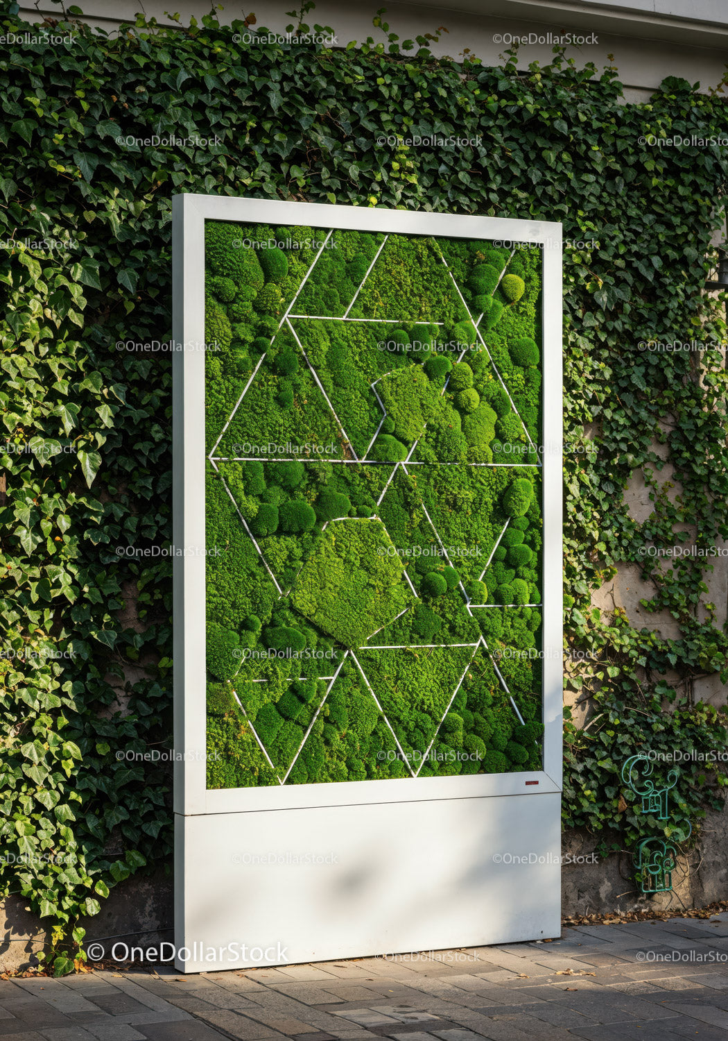 Modern Green Moss Wall Art with Geometric Design for Exterior Use