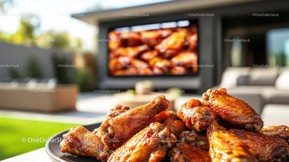 Crispy Fried Chicken Wings on Outdoor Patio during Summer