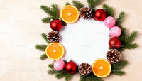 Festive Christmas wreath with orange slices and ornaments