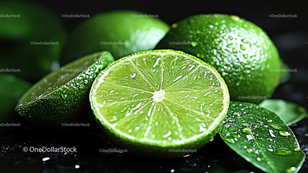 Fresh Sliced Lime with Water Droplets on Dark Surface