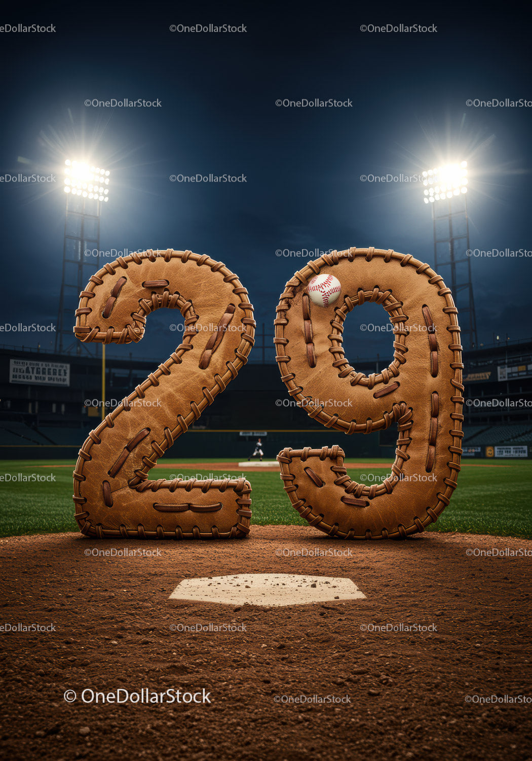 Baseball Stitching Forming Number Twenty Nine on Field