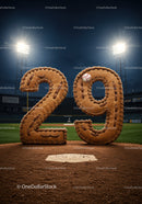 Baseball Stitching Forming Number Twenty Nine on Field