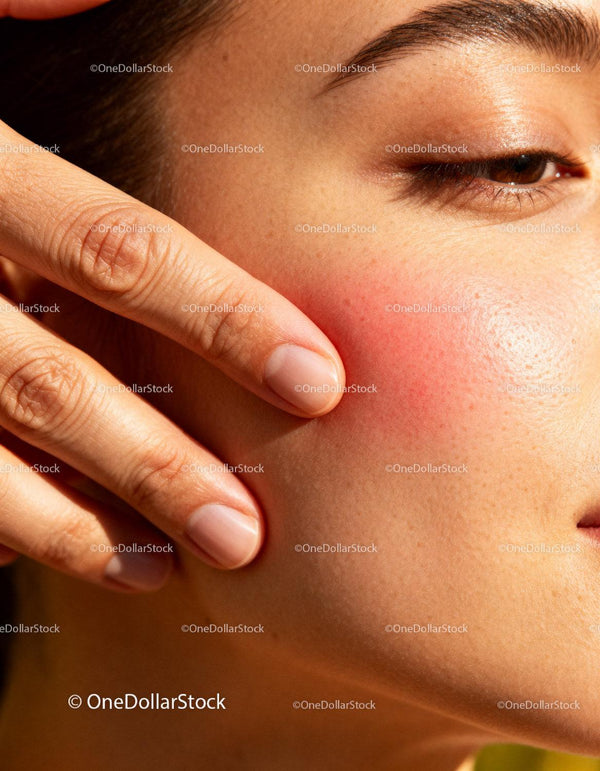 Close-up of skin irritation on woman’s cheek