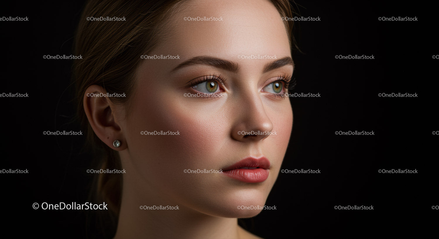 Beautiful Woman with Green Eyes and Flawless Skin Portrait
