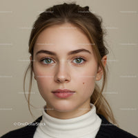Portrait of a Young Woman with Blue Eyes and Natural Makeup