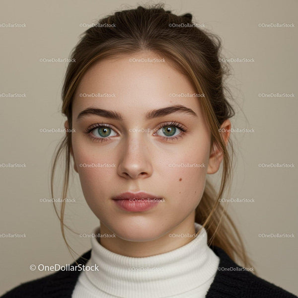 Portrait of a Young Woman with Blue Eyes and Natural Makeup