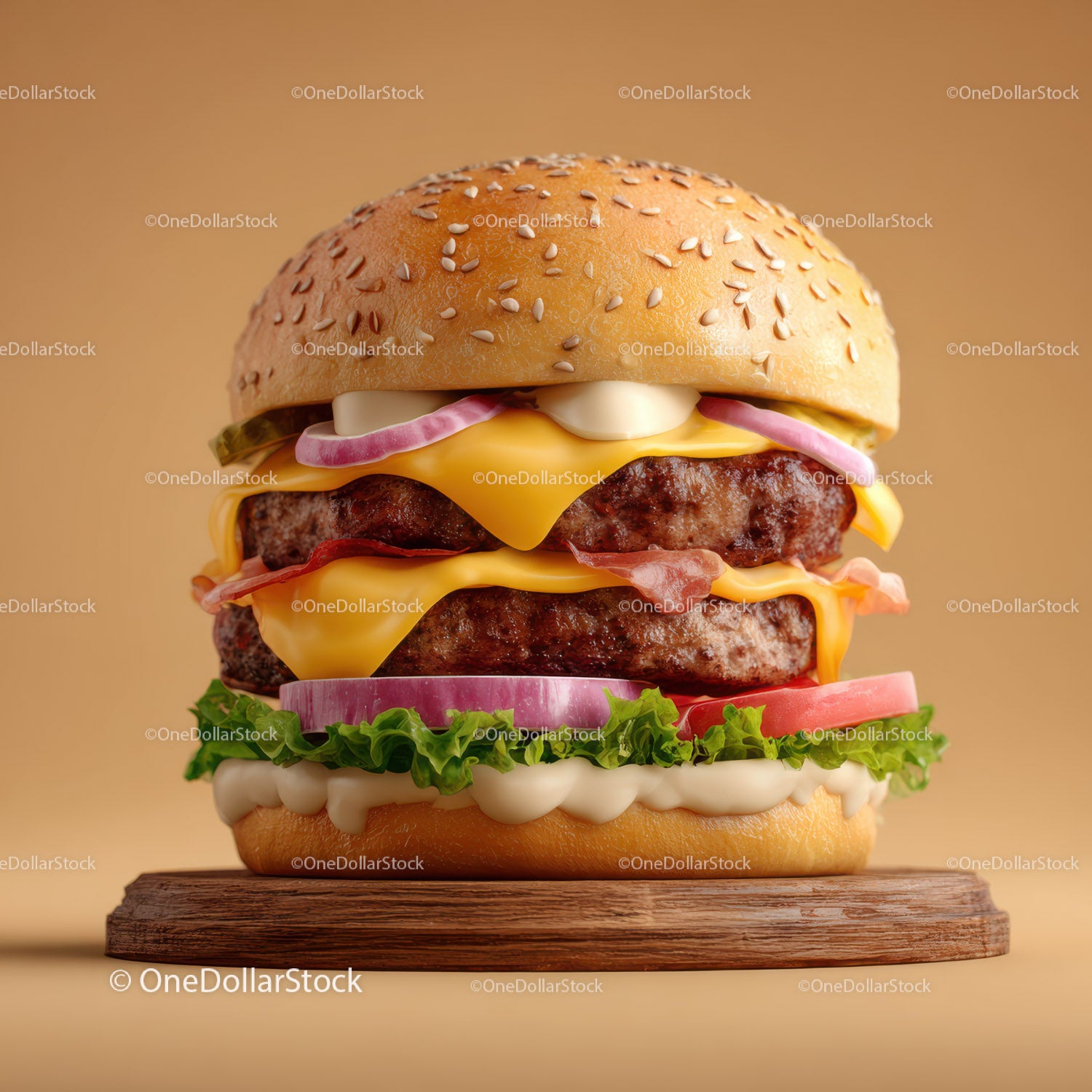 Gourmet Cheeseburger with Cheese Lettuce Tomato Red Onions