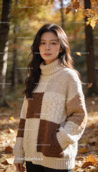 Young woman wearing cozy knitted sweater outdoors