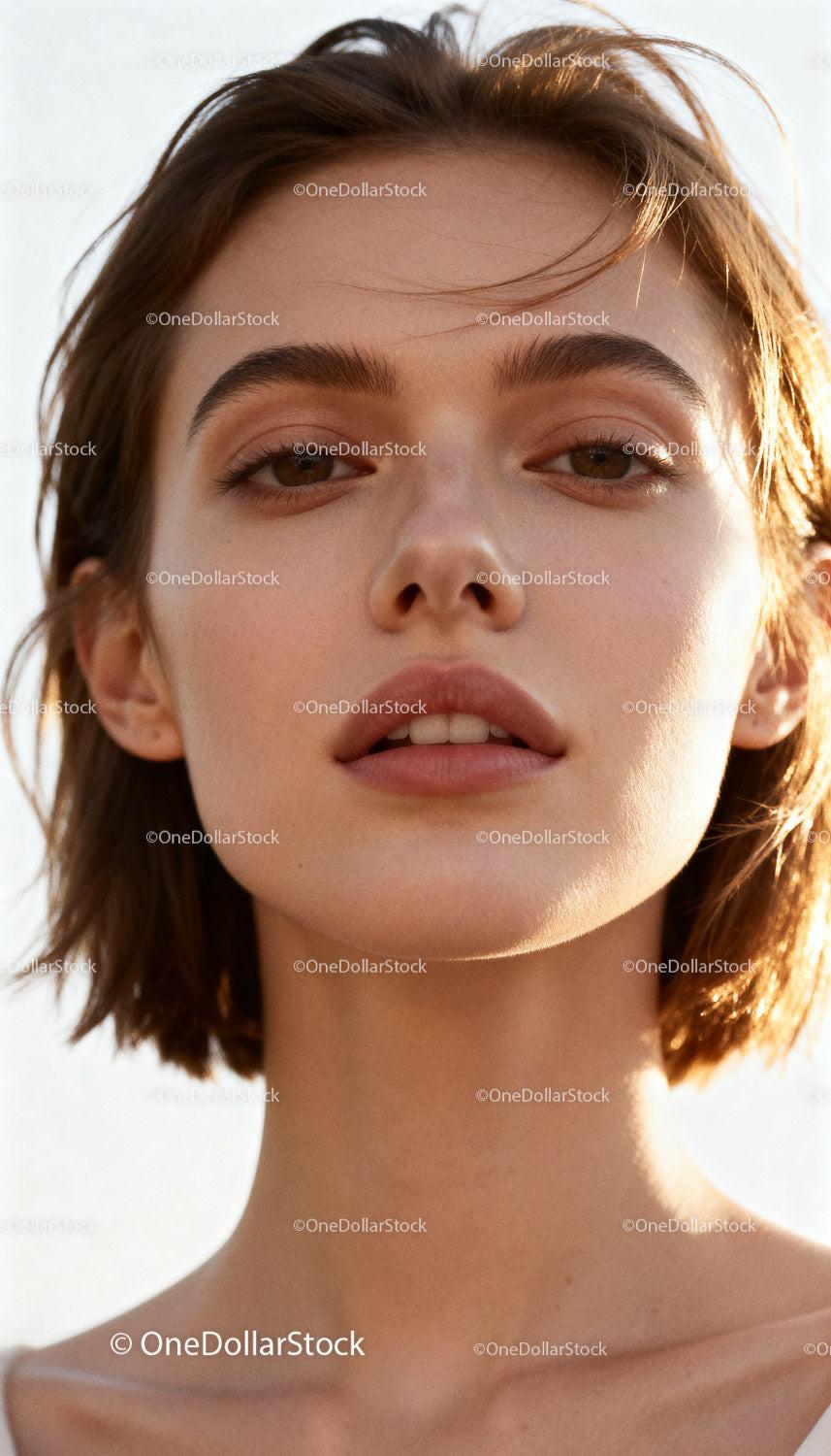 Close up of young woman with natural skin and soft light