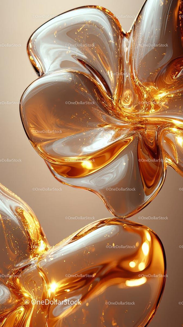 Abstract Golden Liquid Flowing with Metallic Reflection and Smooth Curves