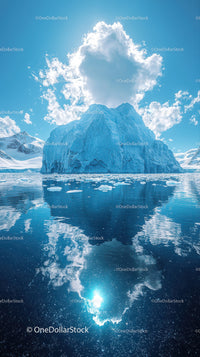 Majestic Iceberg Reflecting in Calm Arctic Waters Under Blue Sky
