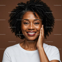 Portrait of a Smiling Woman with Curly Hair and Bright Expression