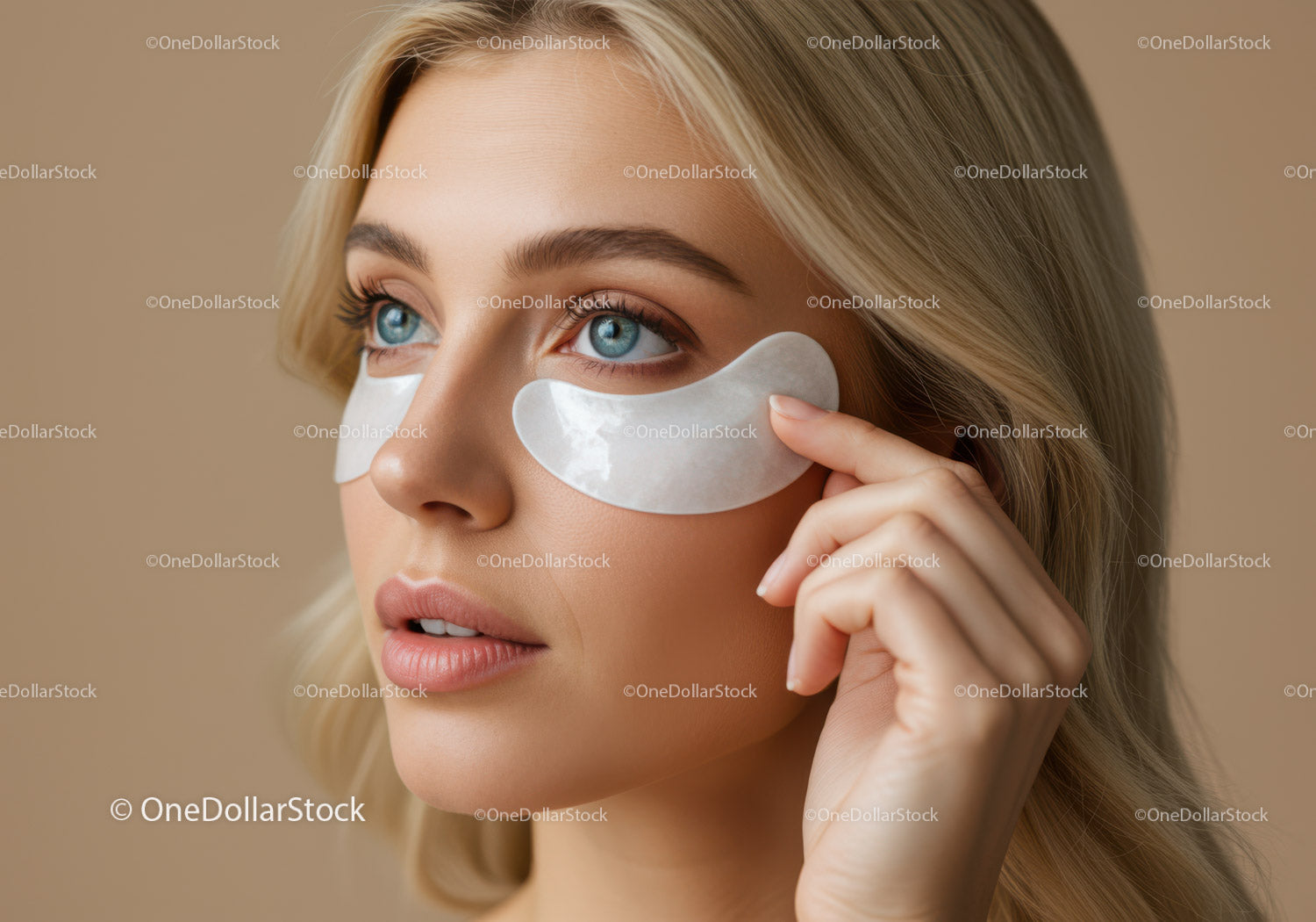Close-up of Young Woman Wearing Under Eye Patches for Skincare