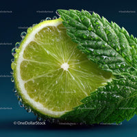 Close-Up of Fresh Lime with Mint Leaf and Water Droplets